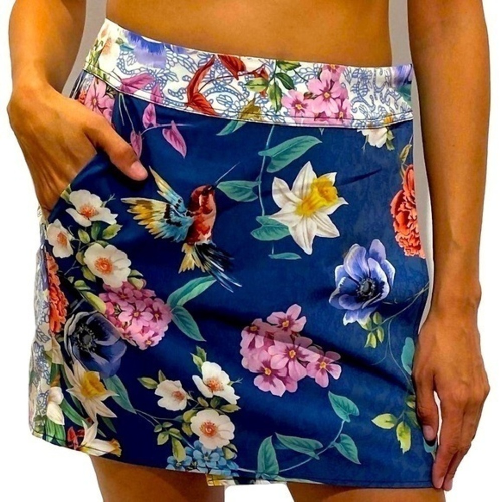 Johnny Was Sunrise Short Skirt Boho Floral Tropical Print Coastal Athleisure NWT